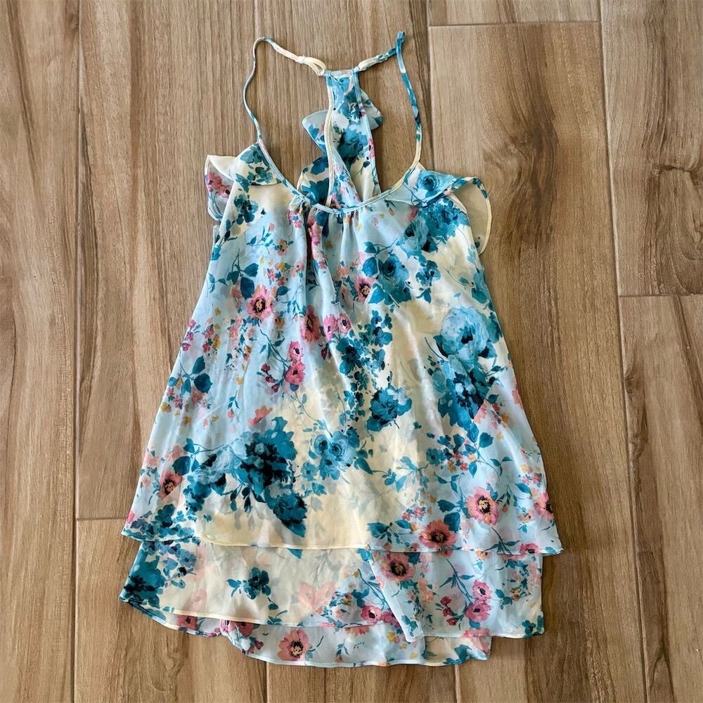 In Bloom by Jonquil Women's Floral Chiffon Cami Top Size M Aqua